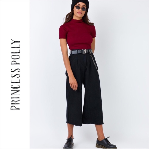 Princess Polly Wine Red Ribbed Cropped Turtleneck Top - Picture 6 of 7
